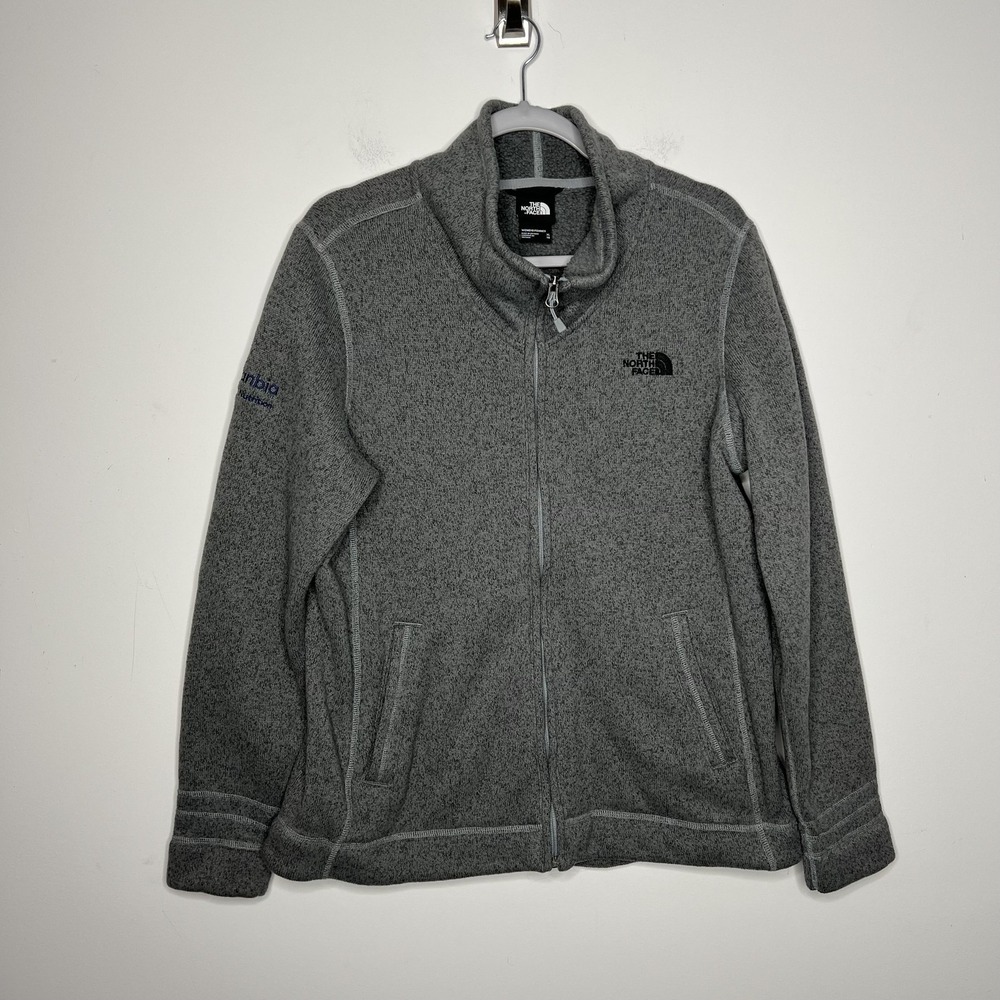 The North Face Jacket Womens XL Gray Fleece Full Zip‎ Stand Collar Embroidered